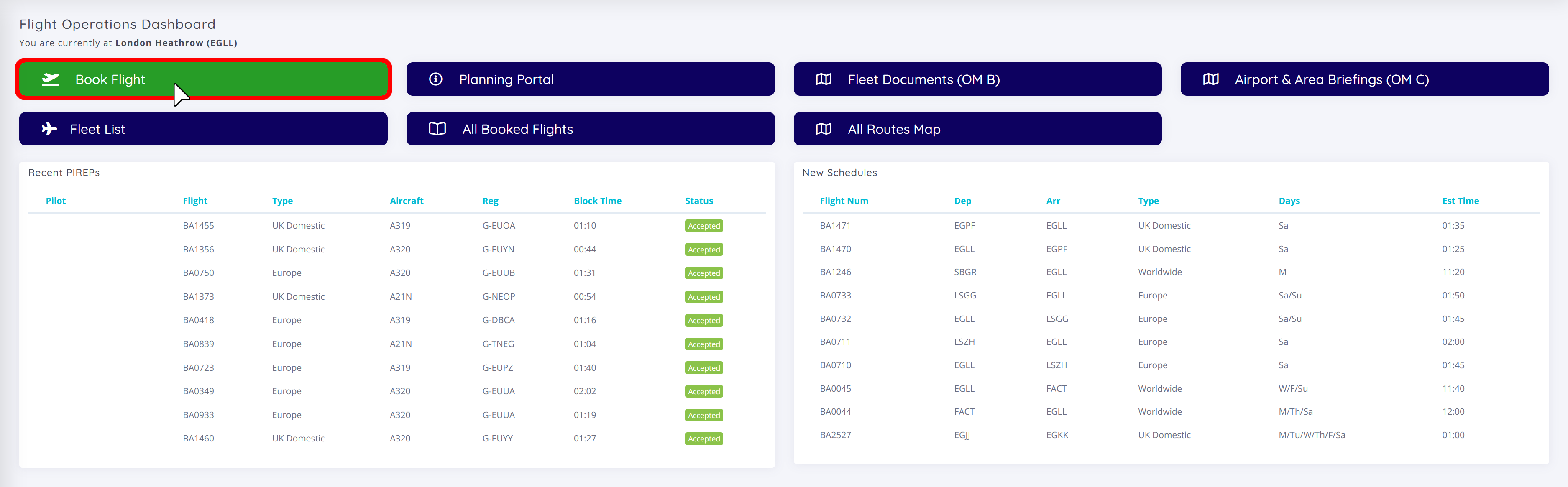 BAVMS Flight Operations Dashboard